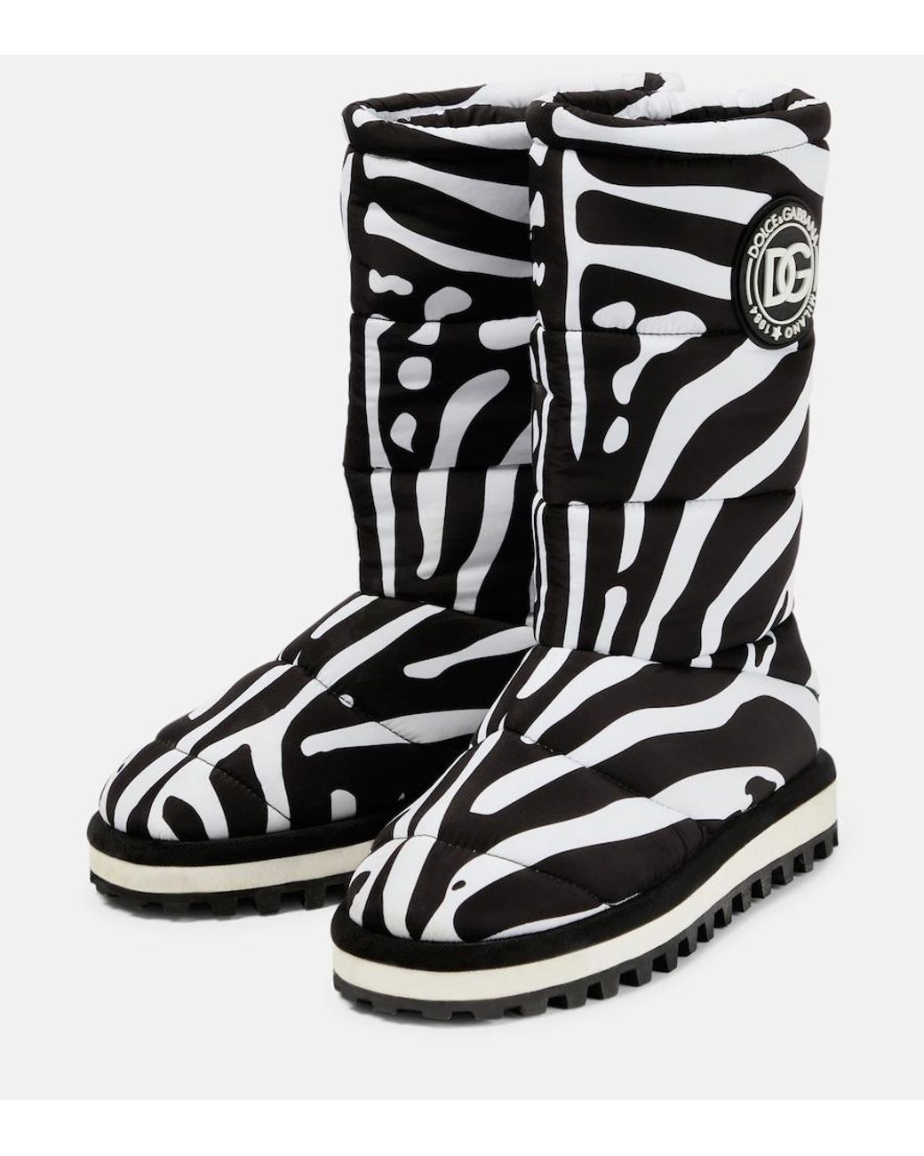 Dolce & Gabbana Black Zebra-print Padded Nylon Snow Boots