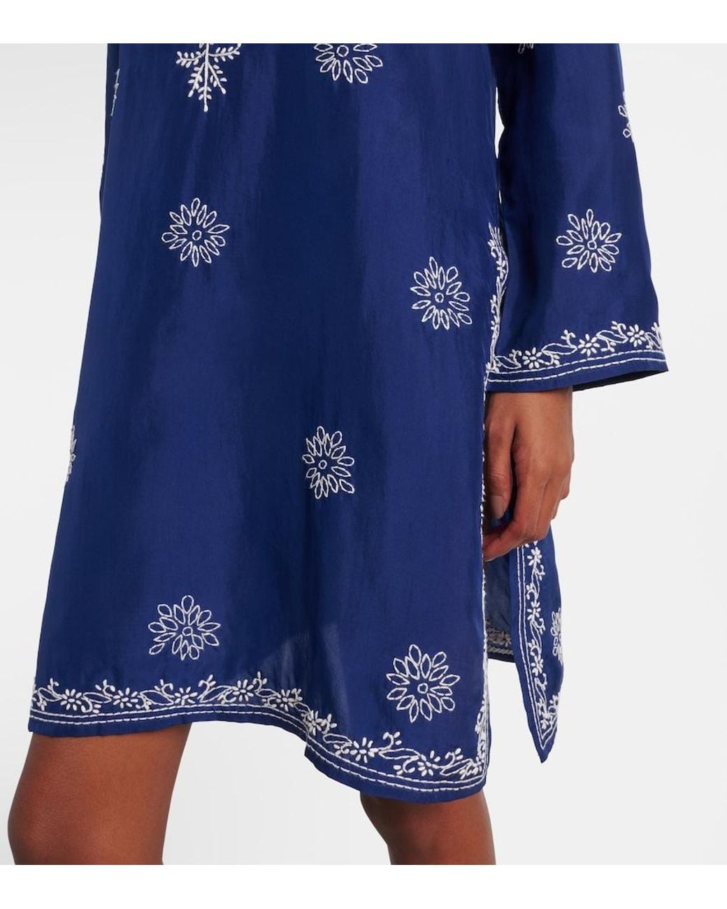 Juliet Dunn Blue Embroidered Silk Tunic