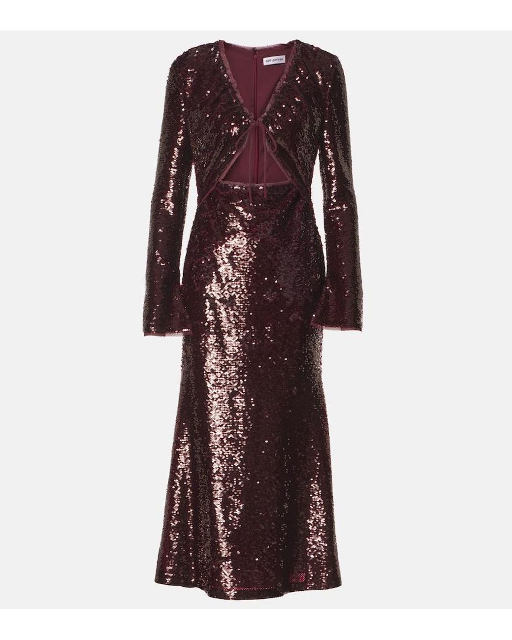 Self-Portrait Purple Sequined Cutout Midi Dress