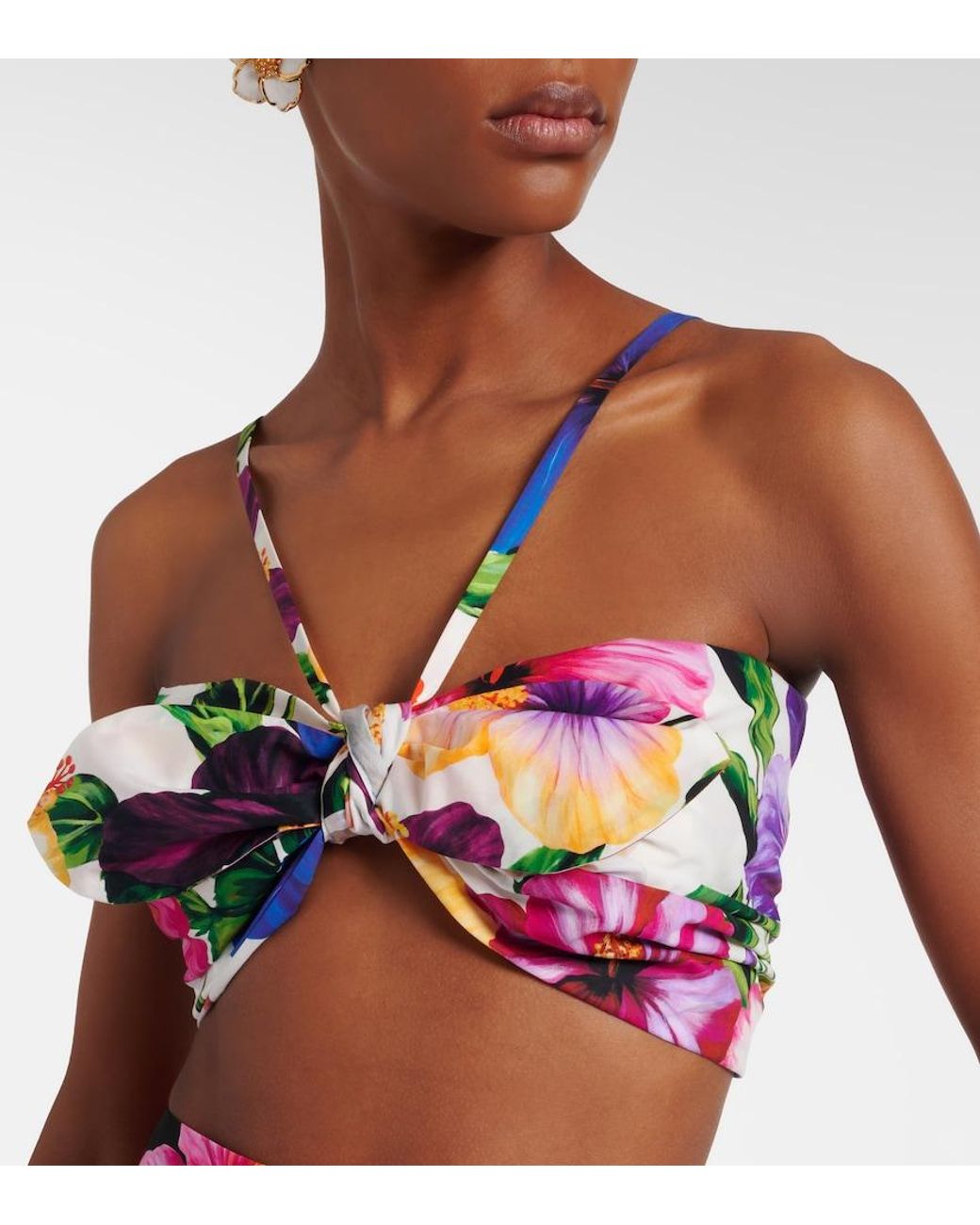 Dolce & Gabbana Multicolor Bow-Detail Floral Cotton Bra Top
