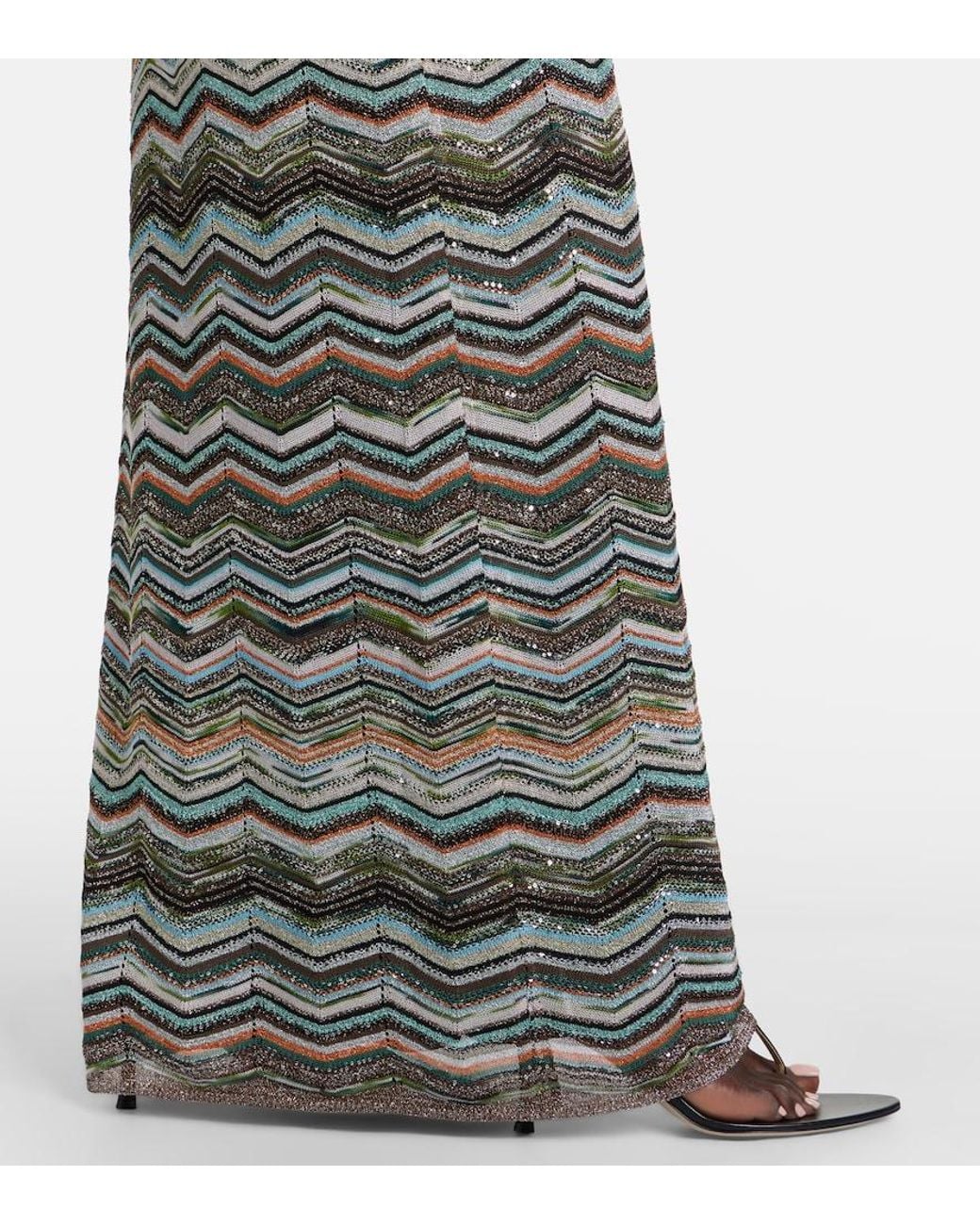 Missoni Gray Zigzag One-Shoulder Lame Maxi Dress