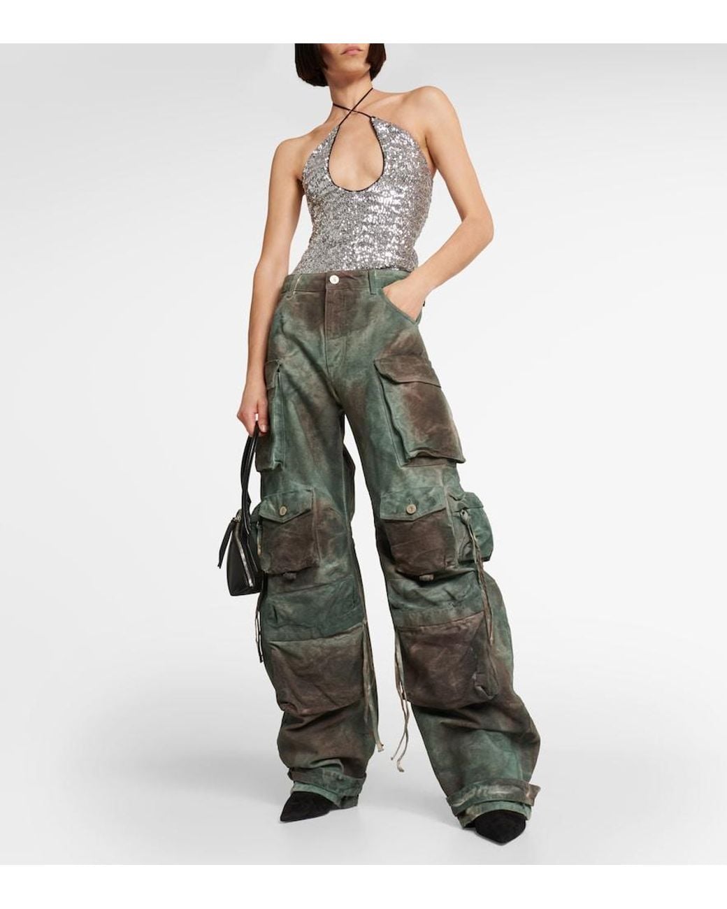The Attico Gray Fern Oversized Denim Cargo Pants