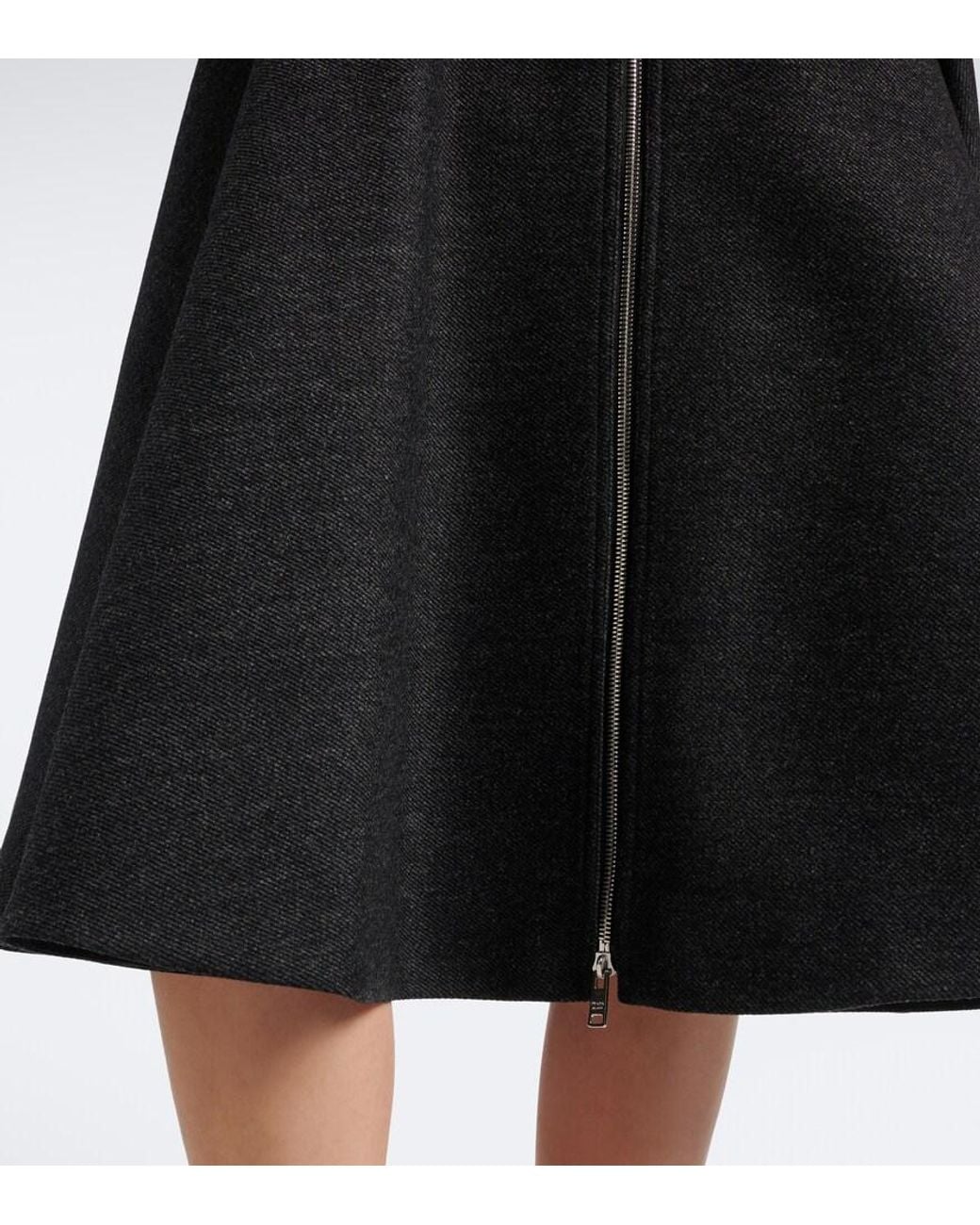 Prada Black Re-Nylon-Trimmed Virgin Wool Midi Skirt