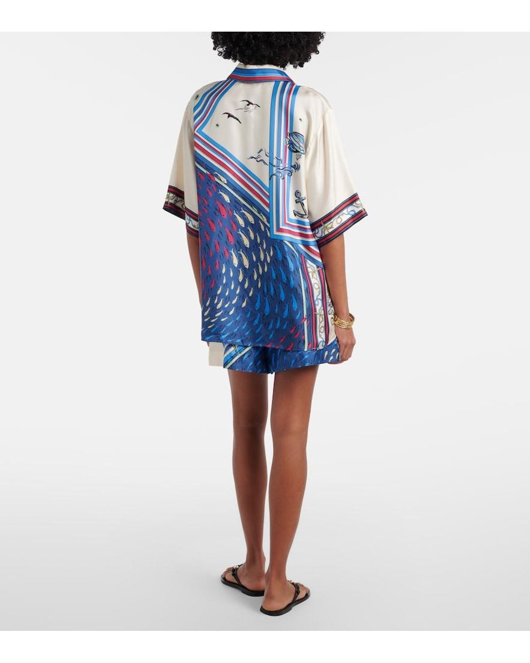 ALÉMAIS Blue Apollo Printed Silk Satin Shorts