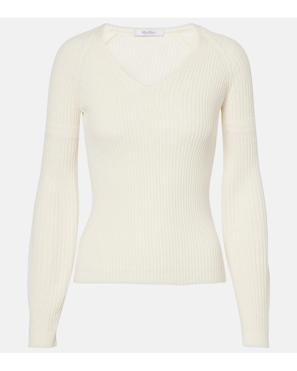 Max Mara White Gioiosa Ribbed-Knit Cotton Sweater