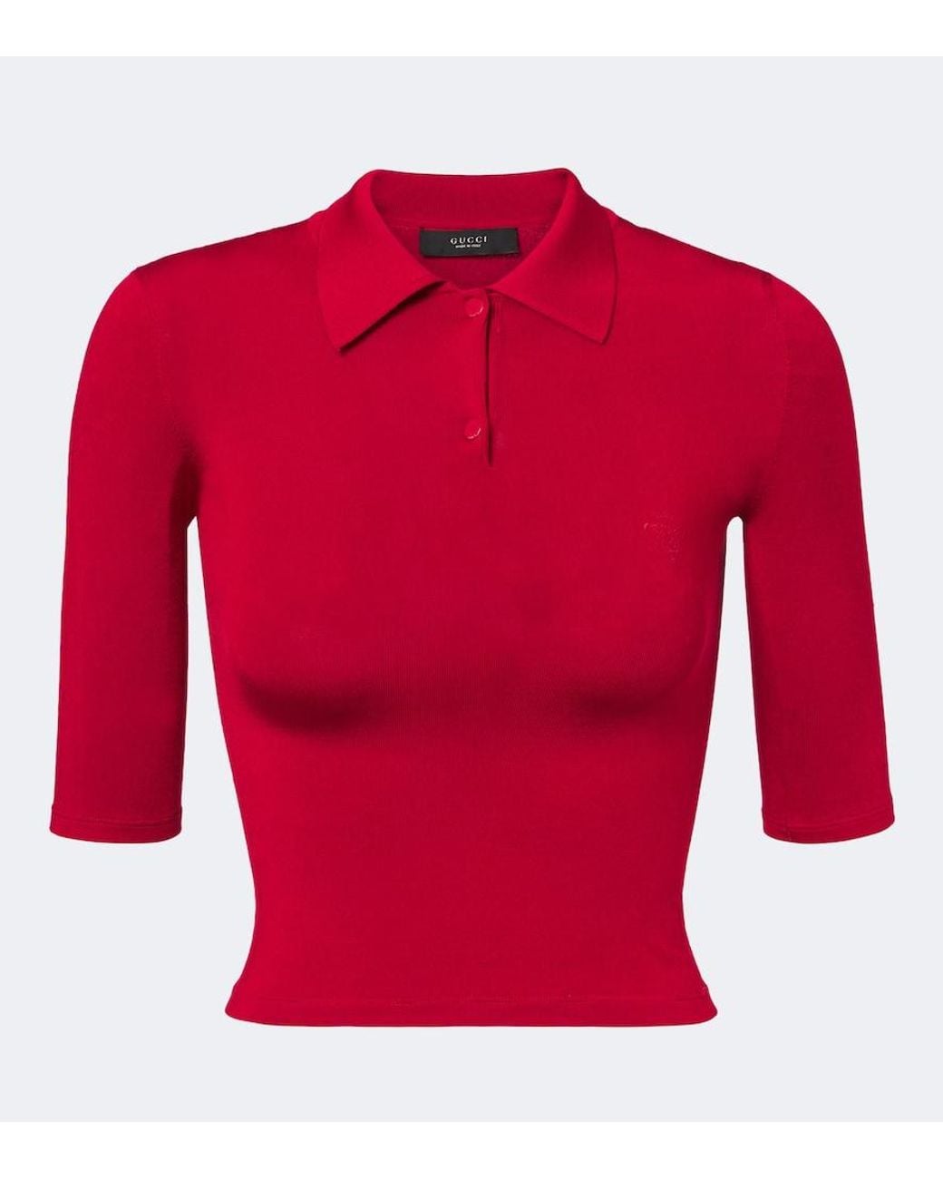 Gucci Red Knitted Silk-Blend Polo Sweater