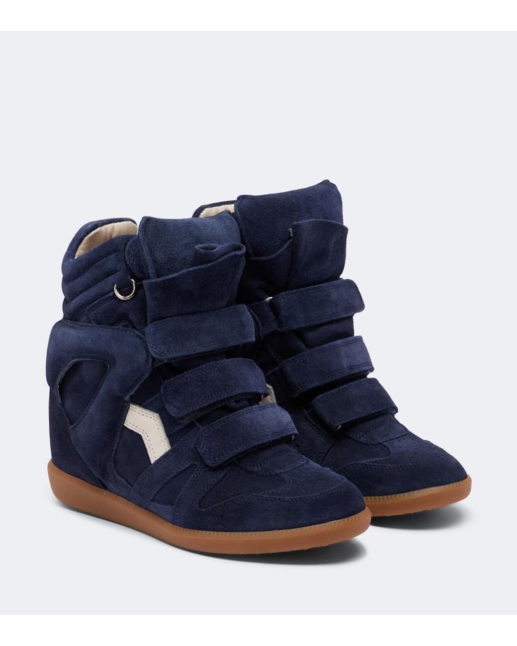 Isabel Marant Blue Beckett Leather And Suede Wedge Sneakers