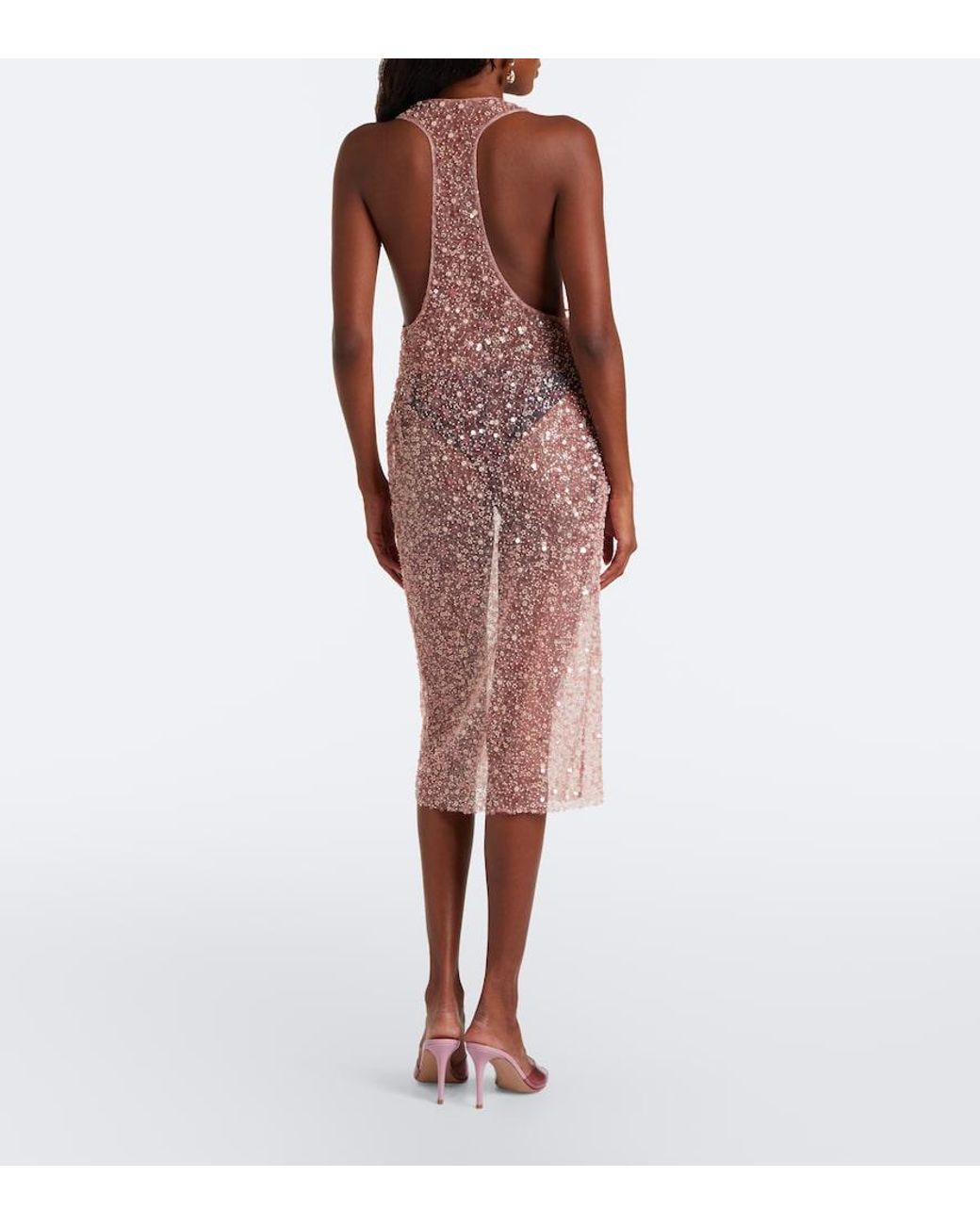 The New Arrivals Ilkyaz Ozel Pink Olympia Sequined Silk Midi Dress