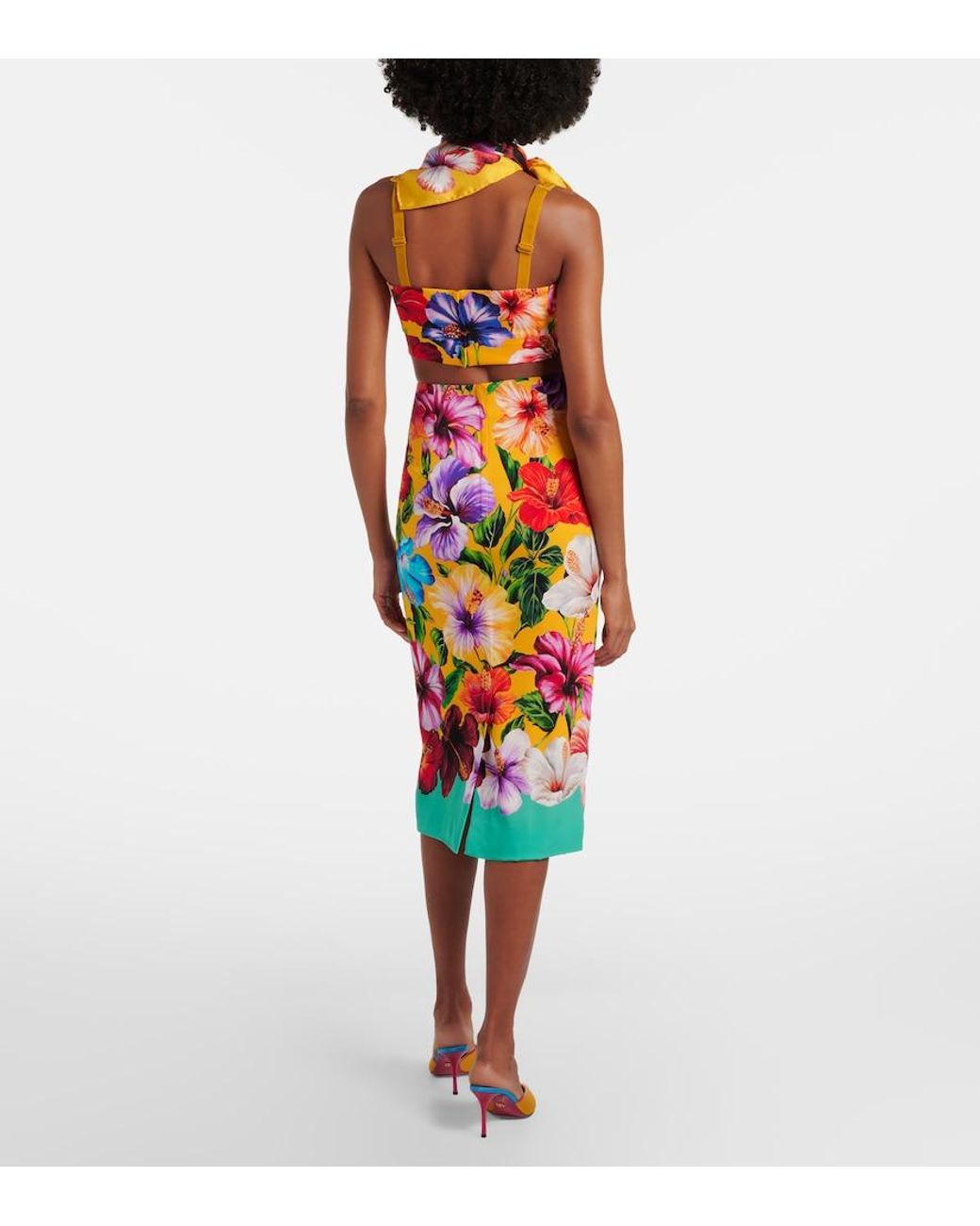 Dolce & Gabbana White Floral Silk-Blend Pencil Skirt