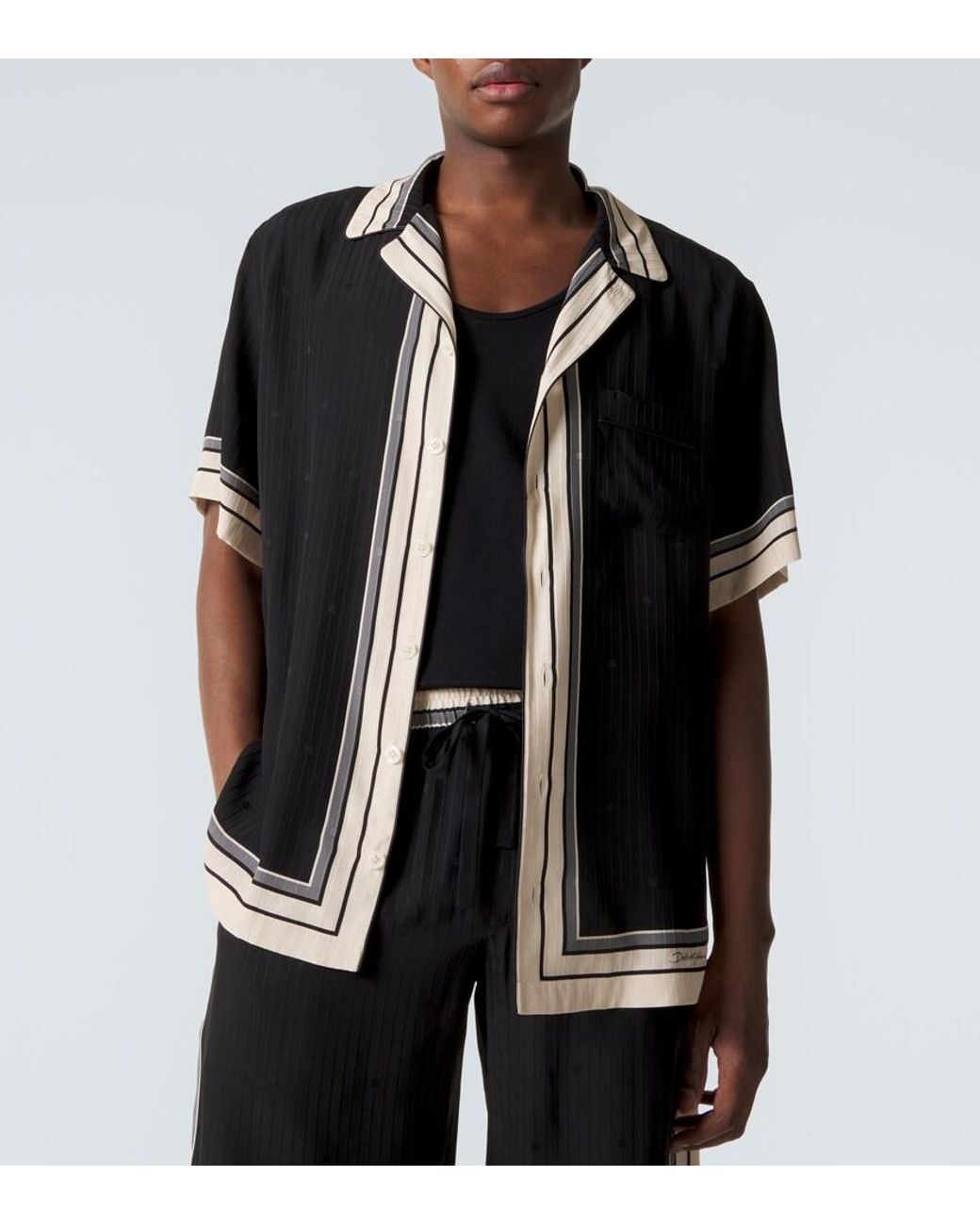 Dolce & Gabbana Black Striped Silk Bowling Shirt for men