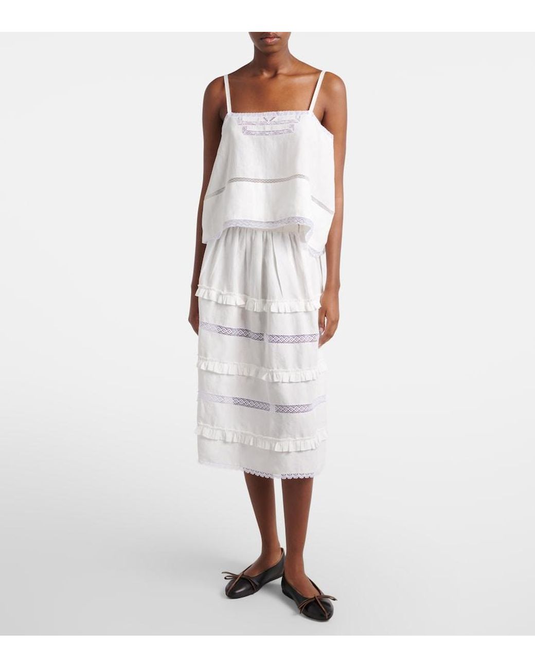 Prada White Lace-Trimmed Linen Top