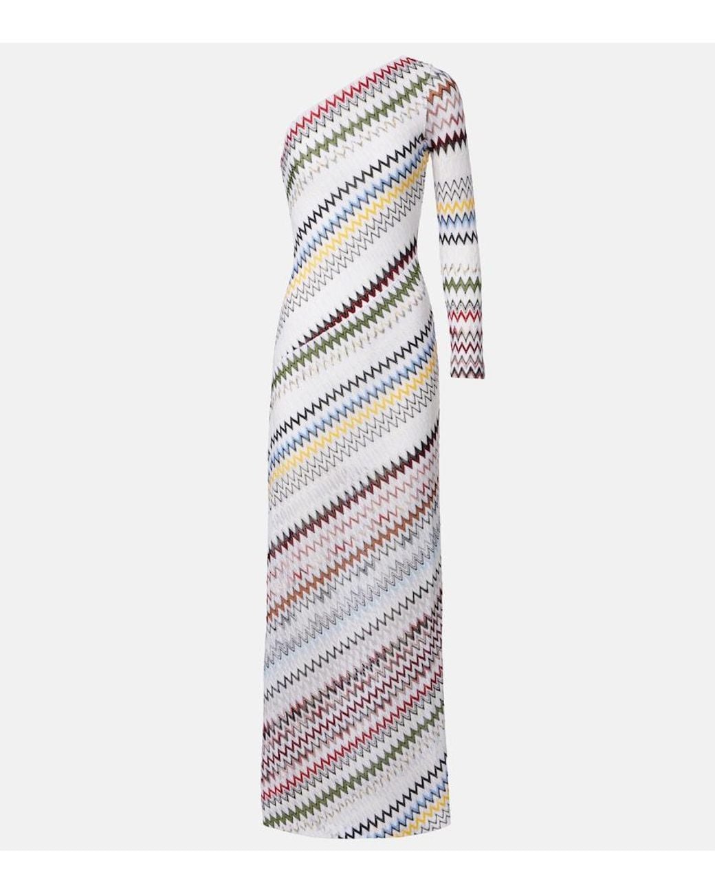 Missoni White Zigzag Asymmetric Maxi Dress