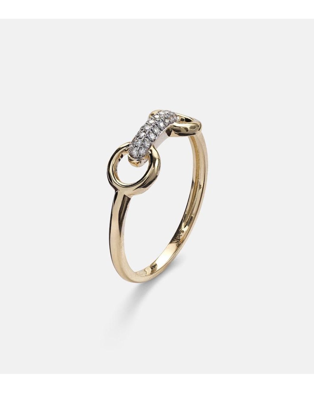 STONE AND STRAND White Bridle 14Kt Ring With Diamonds