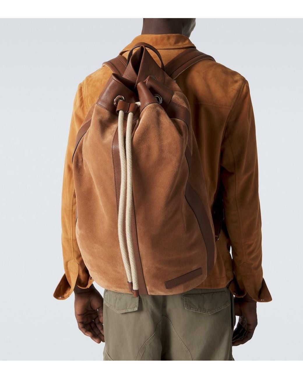 Brunello Cucinelli Brown Leather-Trimmed Suede Backpack for men