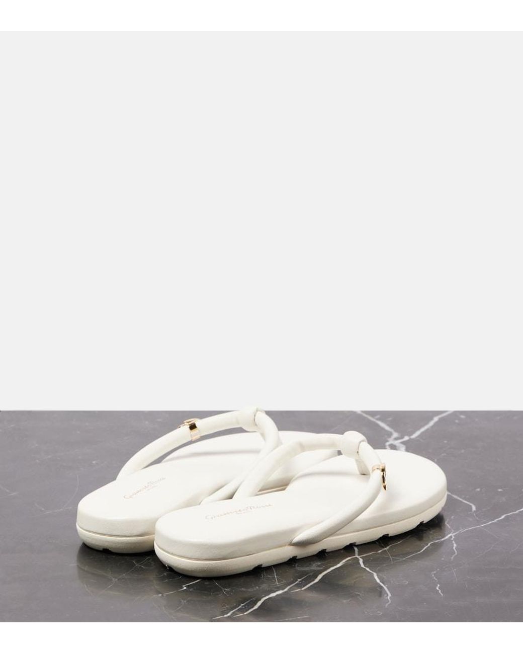 Gianvito Rossi White Juno Leather Thong Sandals