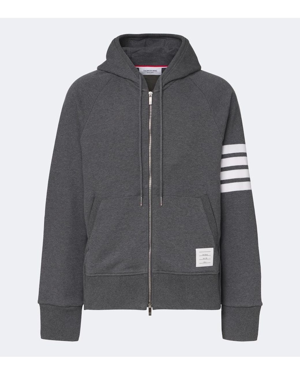 Thom Browne Gray 4-Bar Cotton Jersey Zip-Up Hoodie for men