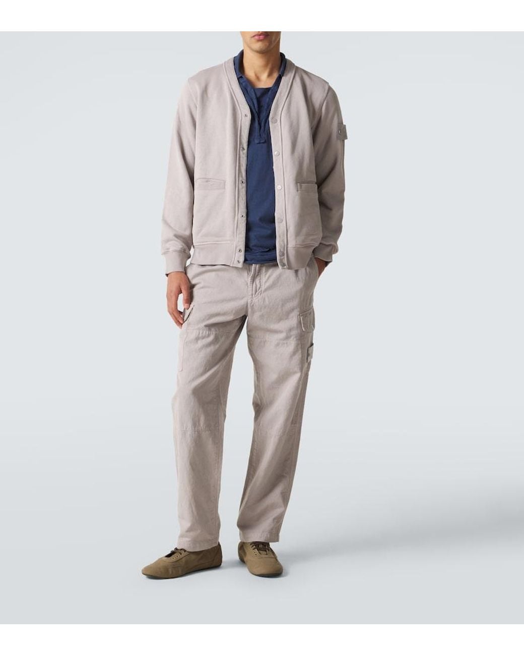 Stone Island Gray Cotton And Linen Canvas Cargo Pants for men
