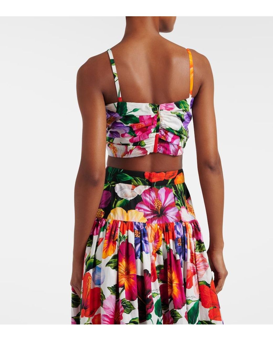 Dolce & Gabbana Multicolor Bow-Detail Floral Cotton Bra Top