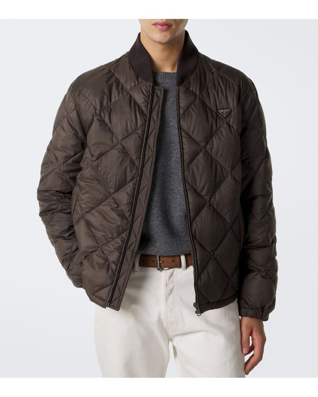 Prada Gray Quilted Down Jacket for men