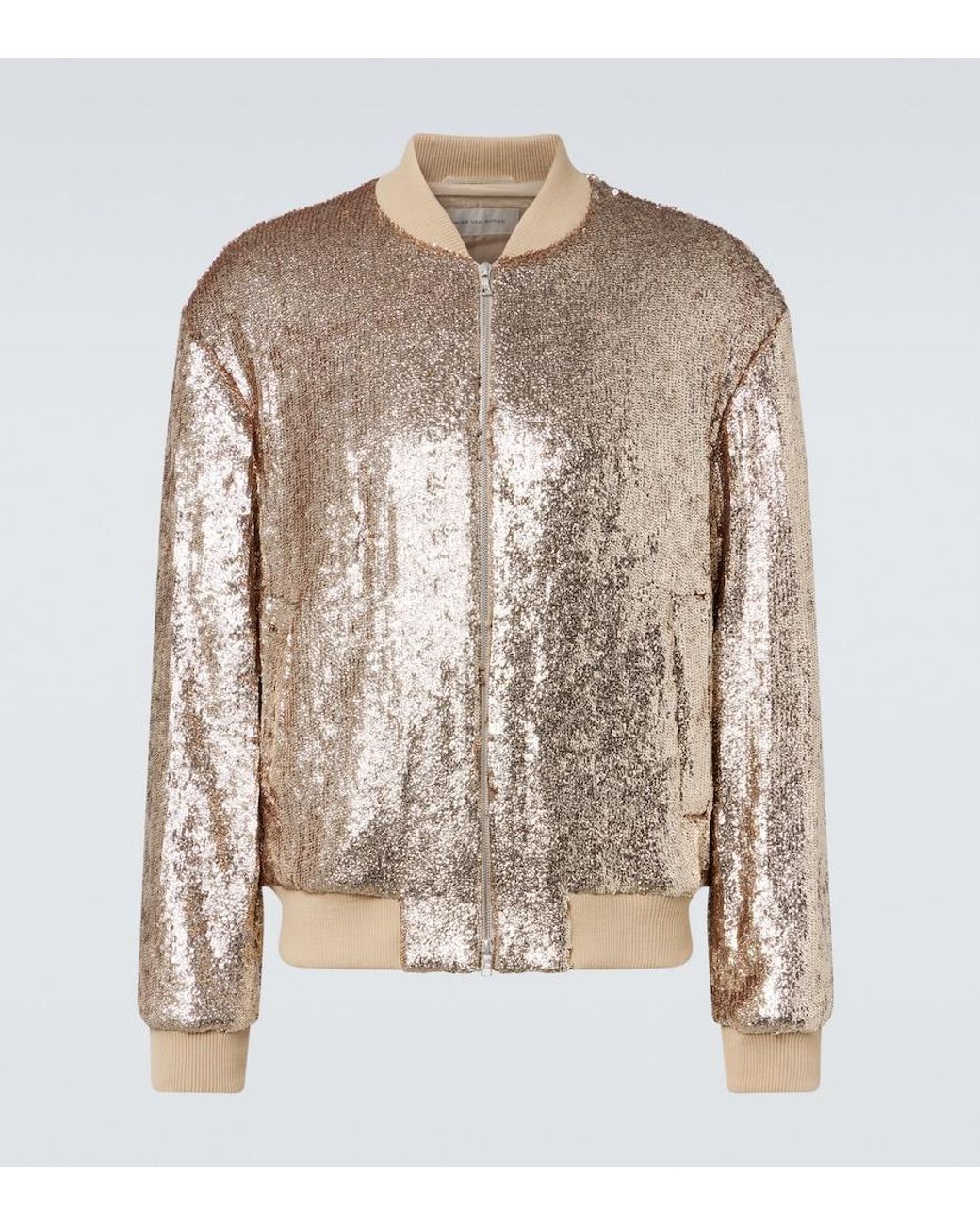 Dries Van Noten Brown Sequined Bomber Jacket for men