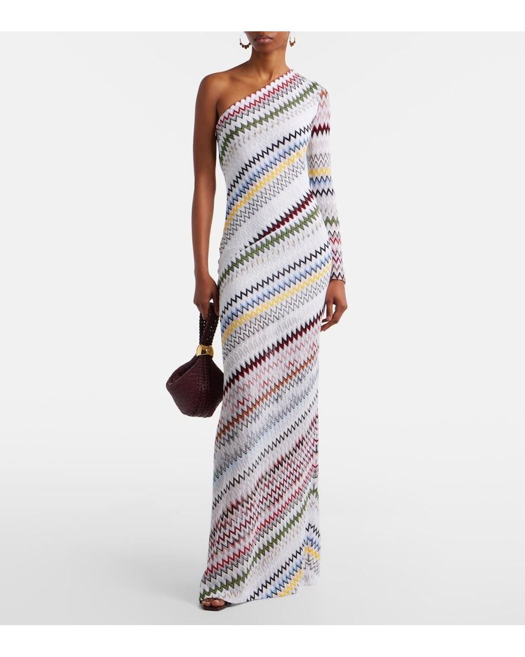 Missoni White Zigzag Asymmetric Maxi Dress