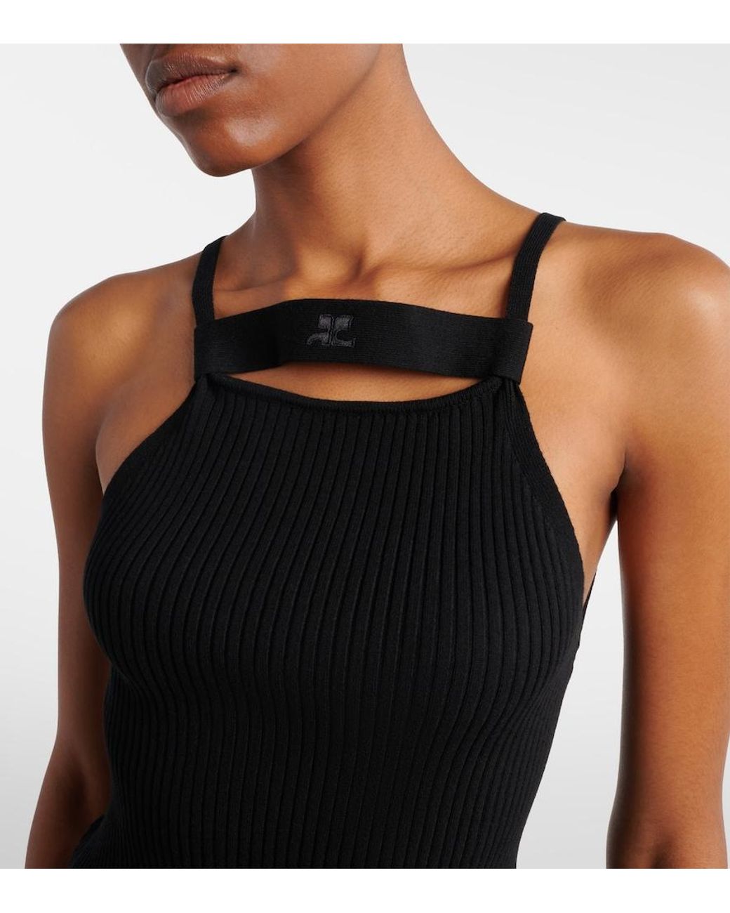 Courreges Black Ribbed-Knit Tank Top