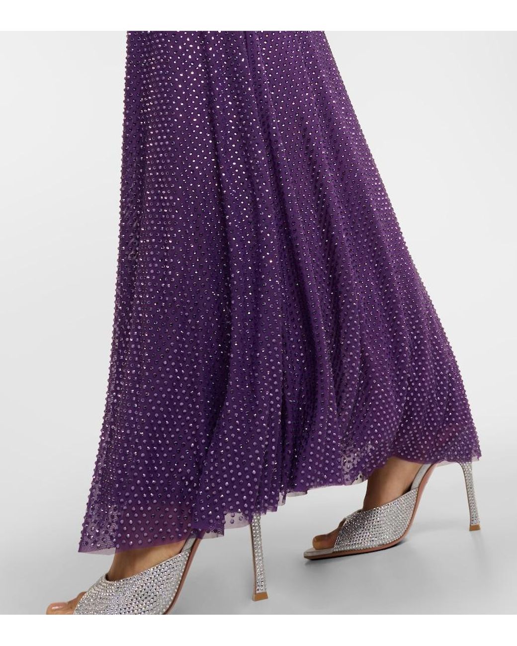 Self-Portrait Purple Embellished Mesh Maxi Dress