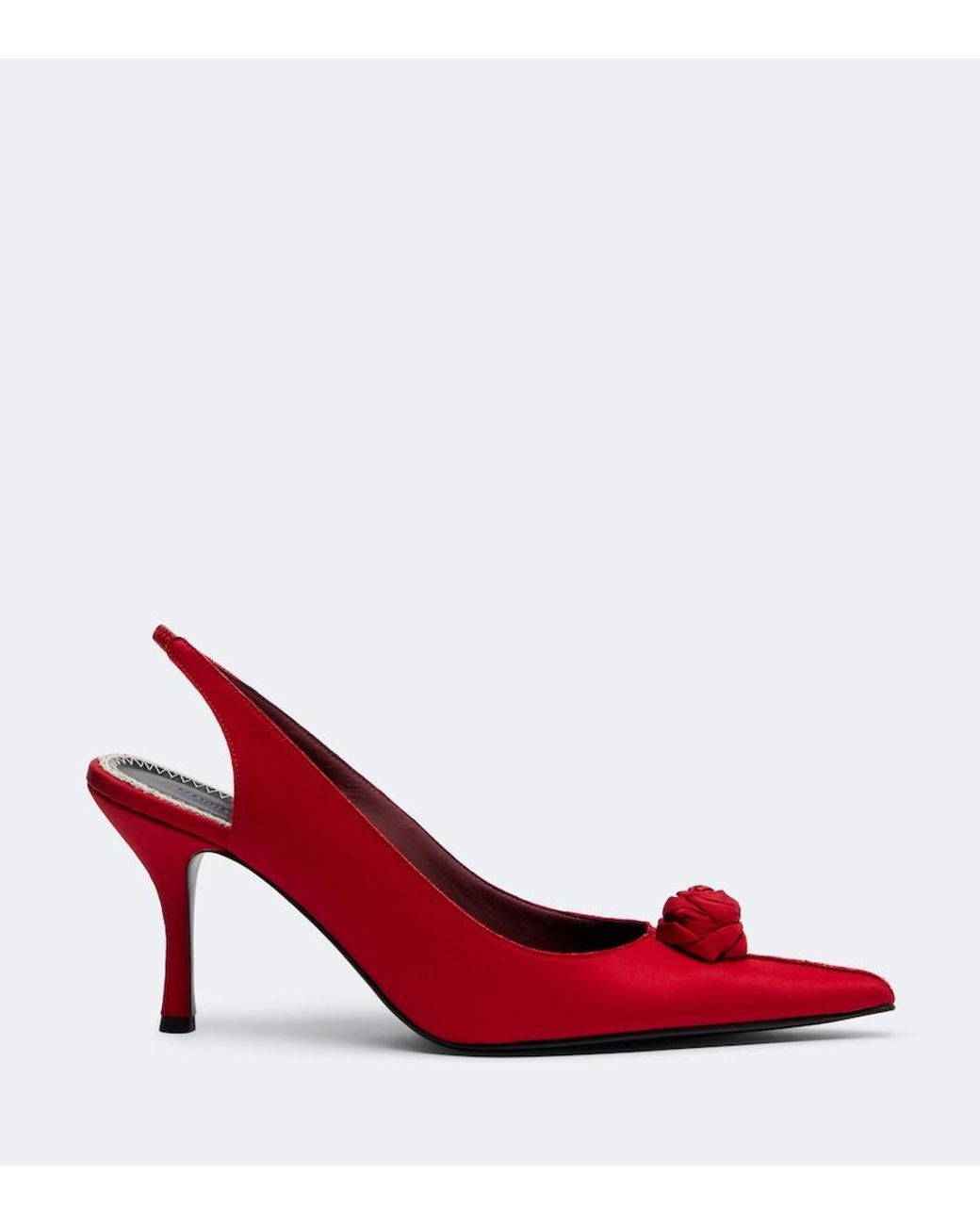 Magda Butrym Red Floral-Applique Satin Slingback Pumps
