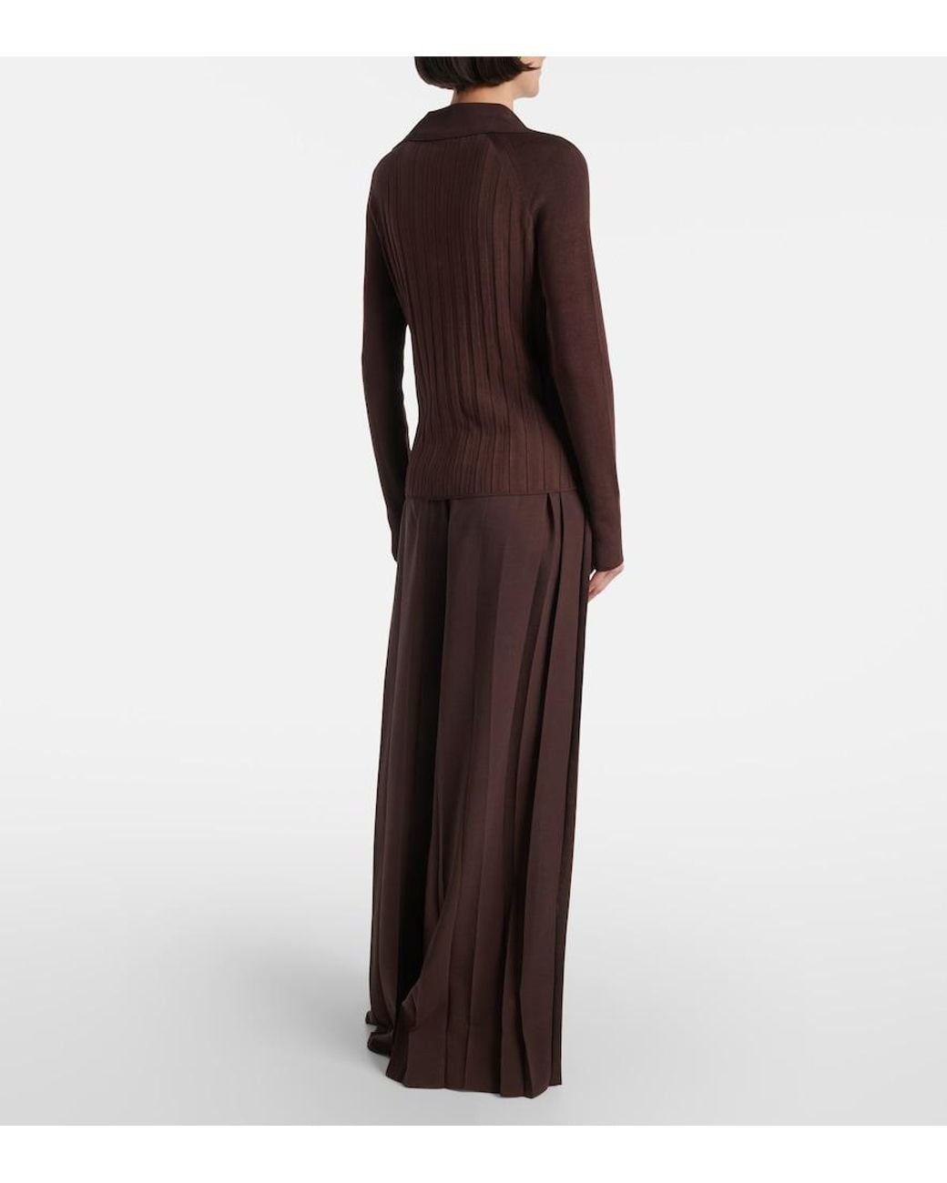 Joseph Brown Ribbed-Knit Polo Sweater