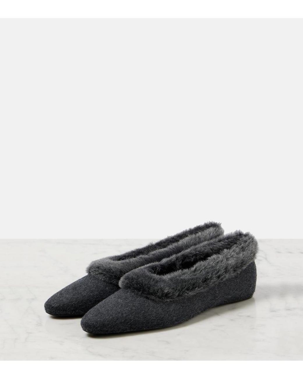 Totême Black Shearling-Lined Ballet Flats