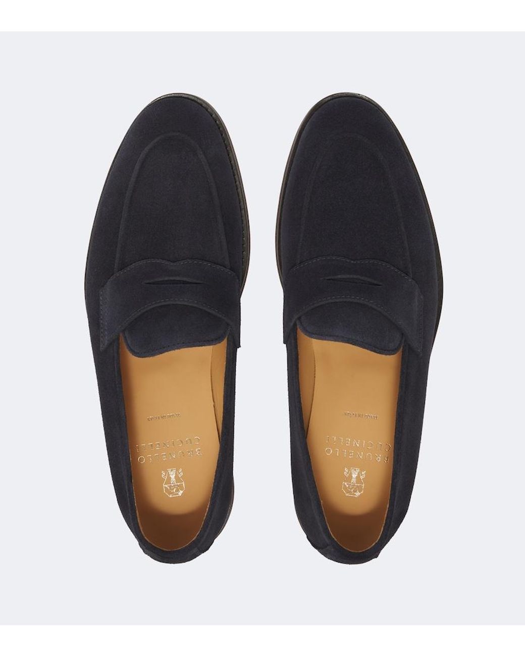 Brunello Cucinelli Blue Suede Penny Loafers for men