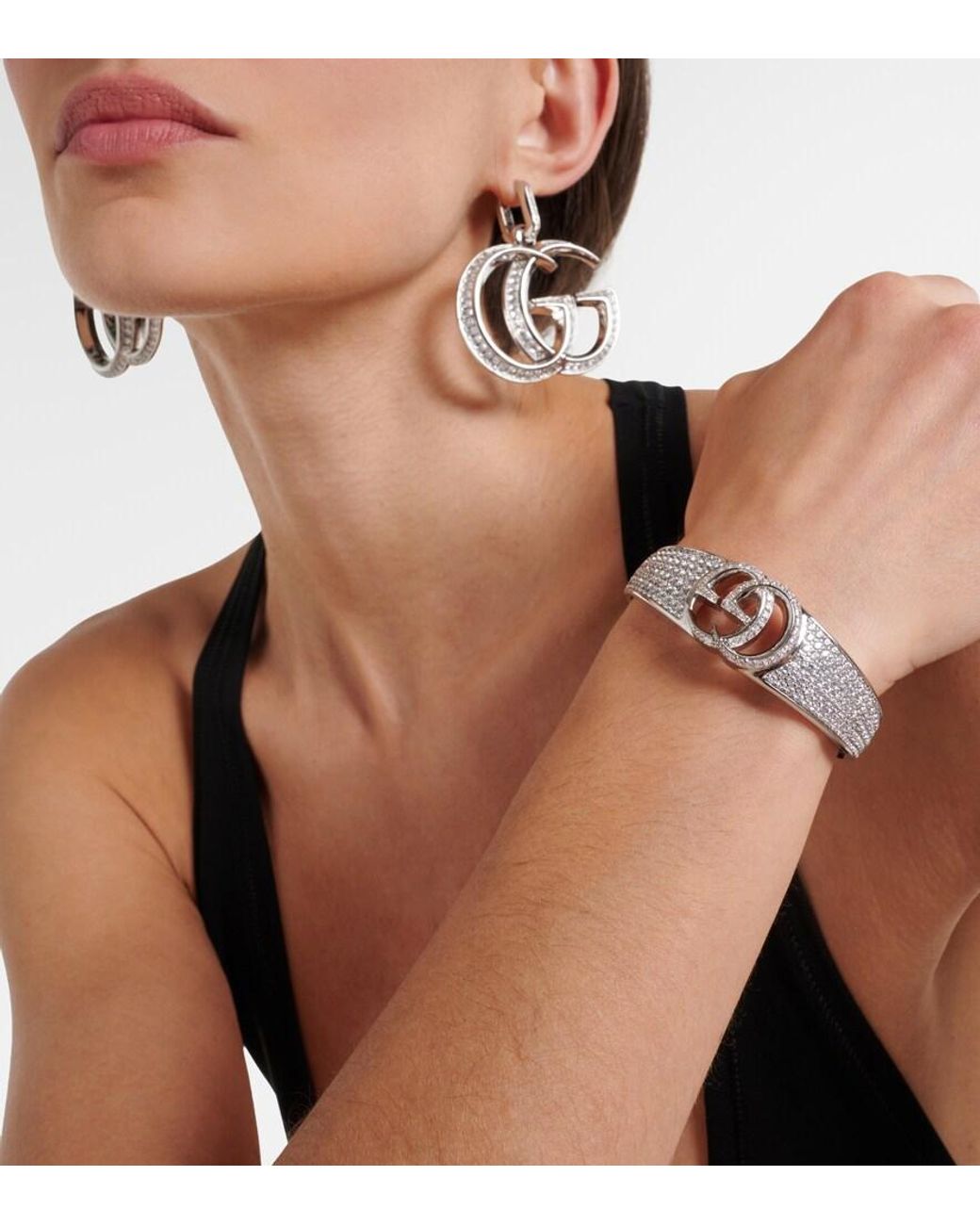 Gucci Metallic Gg Marmont Embellished Cuff Bracelet