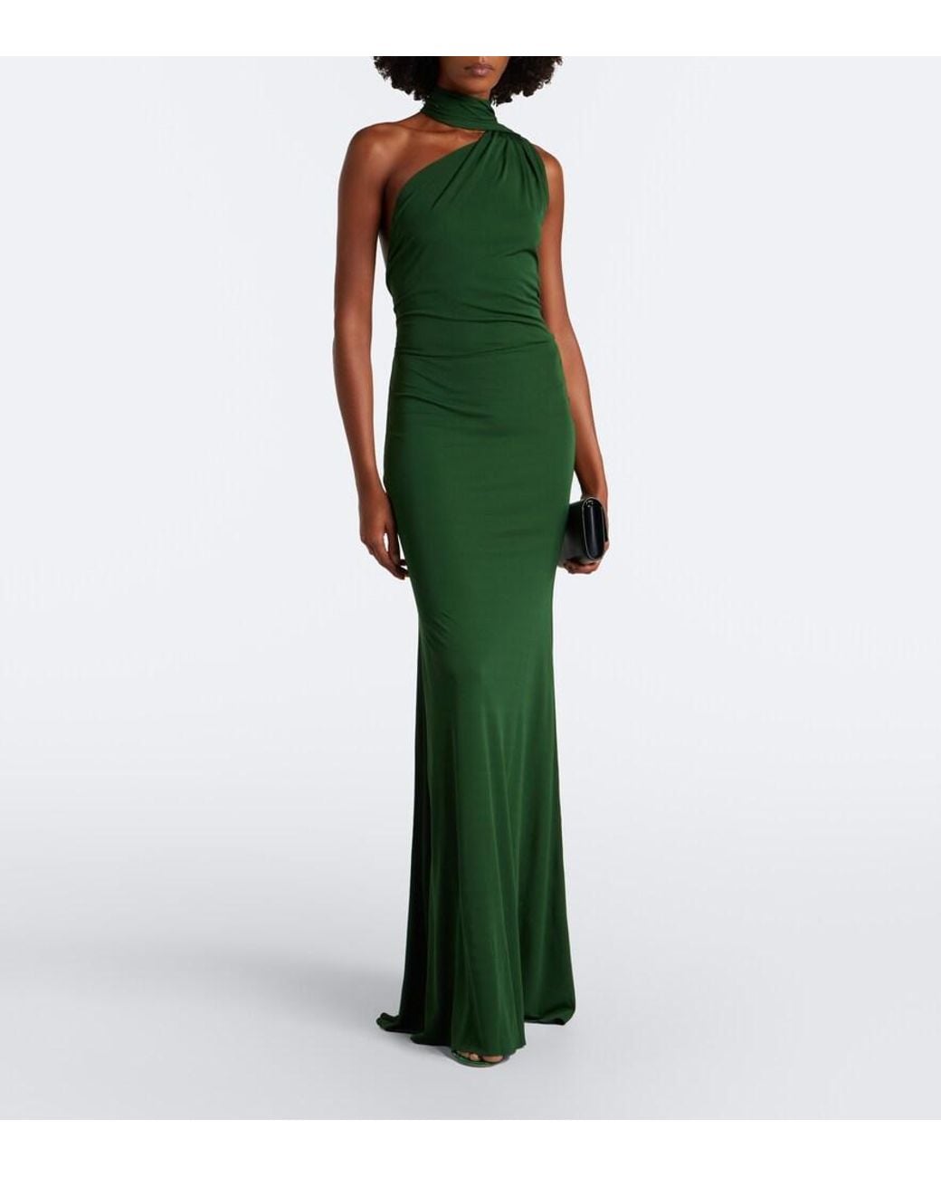 Alex Perry Green One-Shoulder Jersey Gown