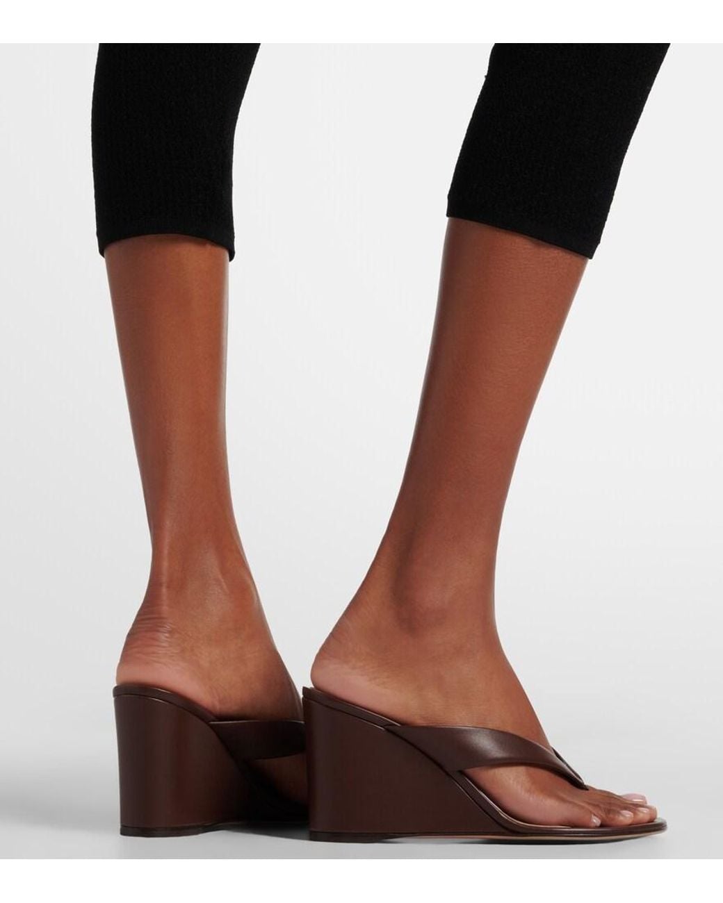 Gianvito Rossi Brown Leather Wedge Thong Sandals