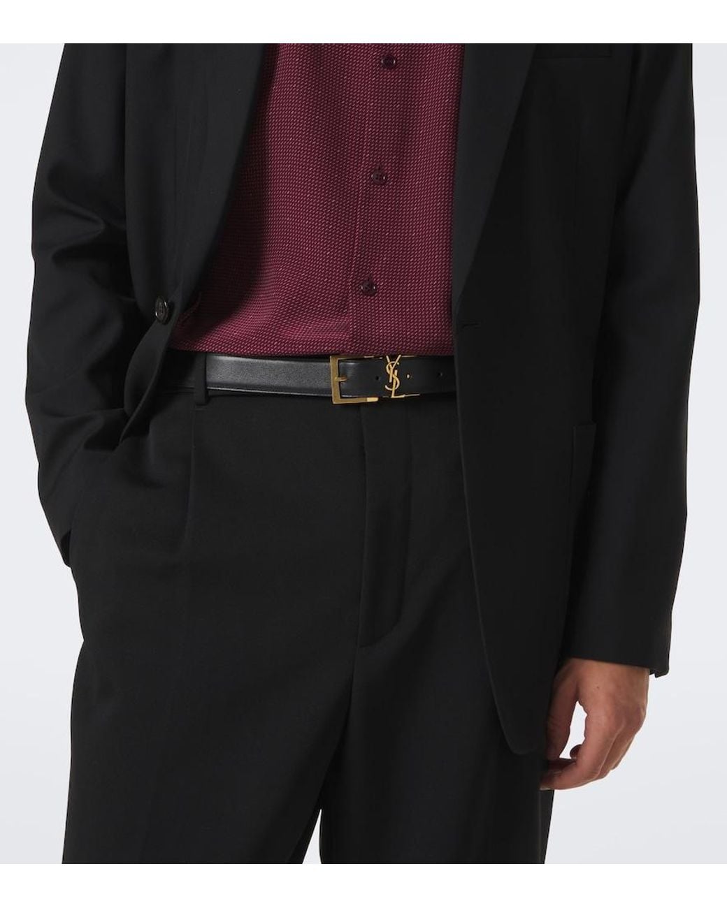 Saint Laurent Black Vadim Cassandre Reversible Leather Belt for men