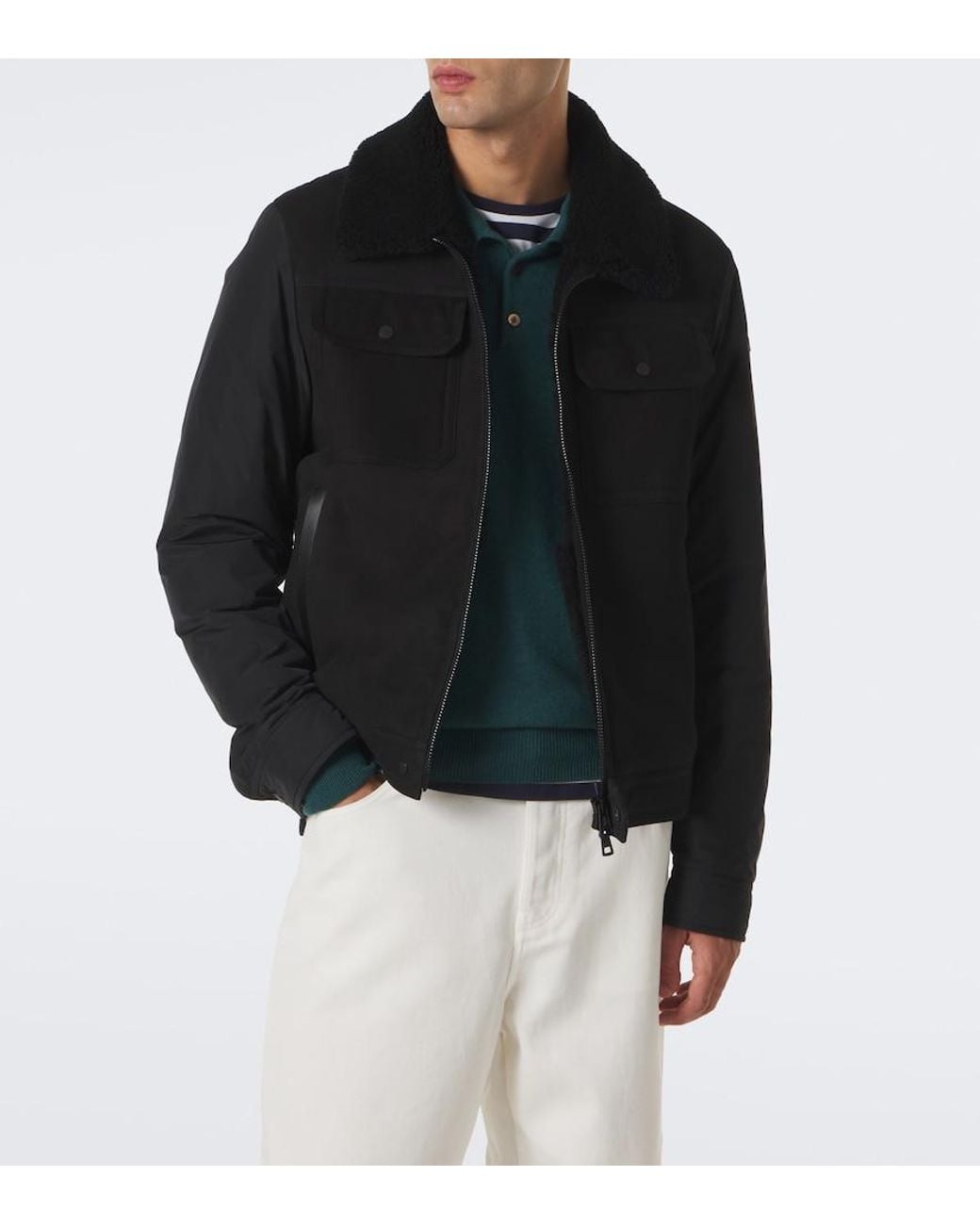 Moncler Black Shearling-Trimmed Suede Down Jacket for men