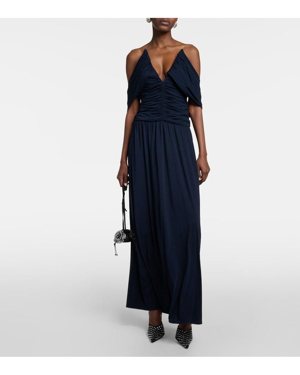 Magda Butrym Blue Off-Shoulder Midi Dress