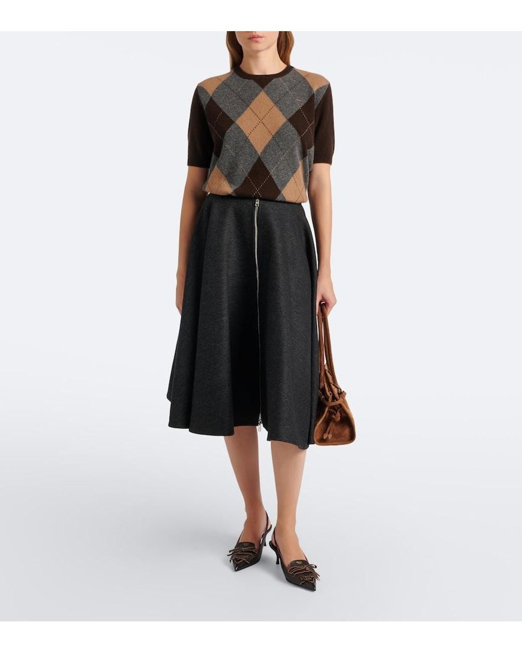 Prada Black Re-Nylon-Trimmed Virgin Wool Midi Skirt