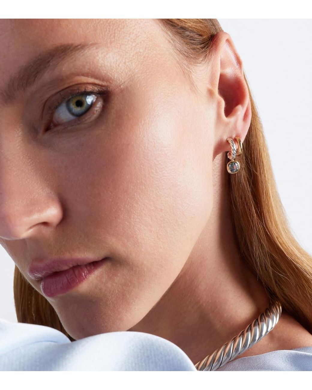 David Yurman White Dy Mercer 18Kt And Sterling Earrings With Topaz