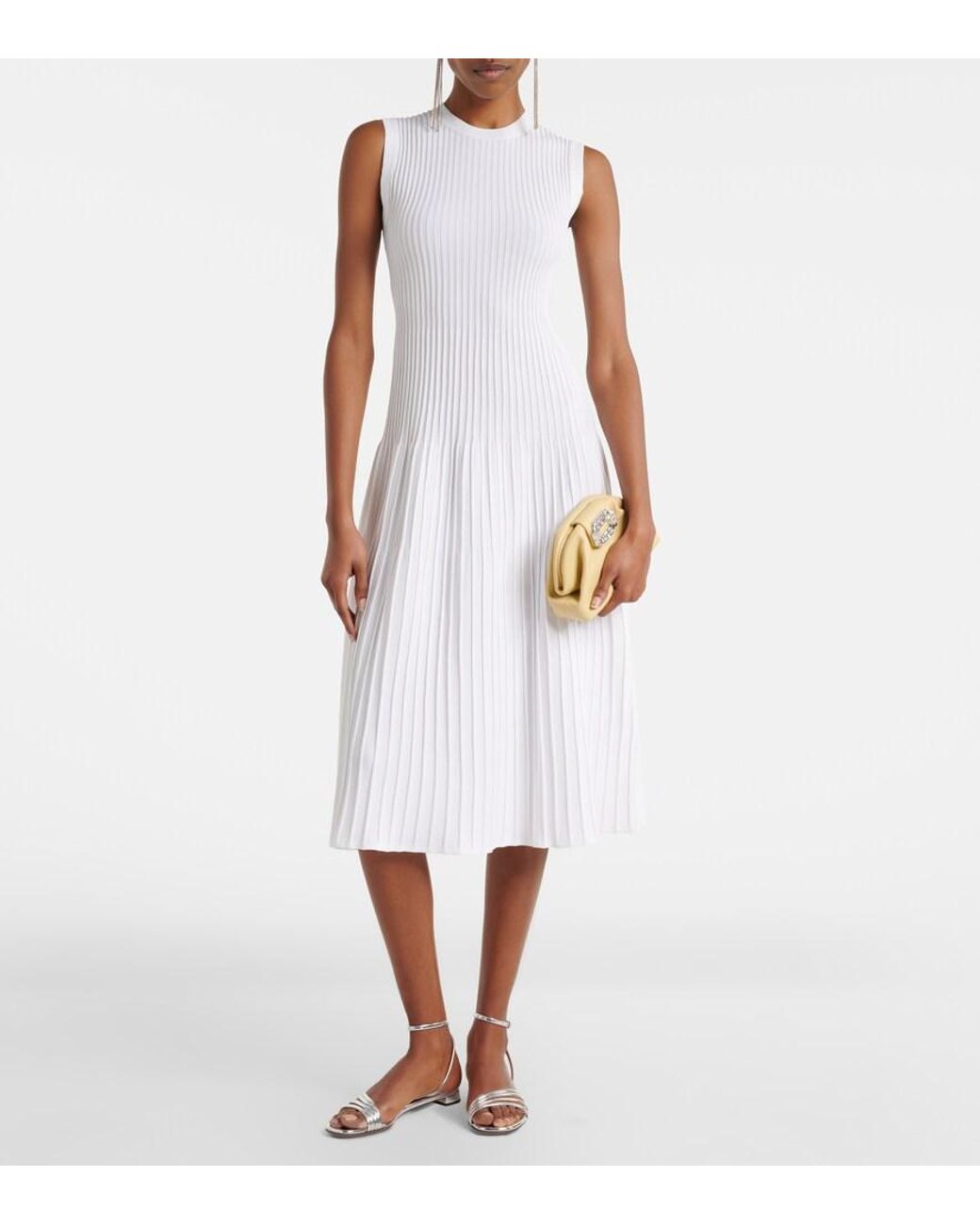 white ribbed knit midi dress Max Mara Egizio Ribbed-Knit in 344455