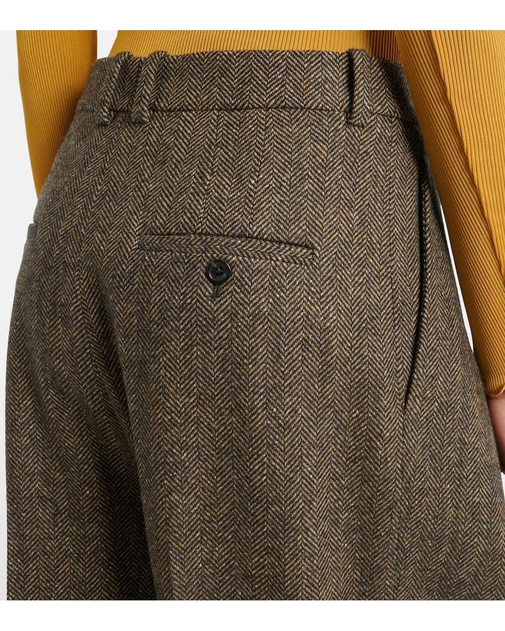 Saint Laurent Brown Herringbone Wool-Blend Wide-Leg Pants