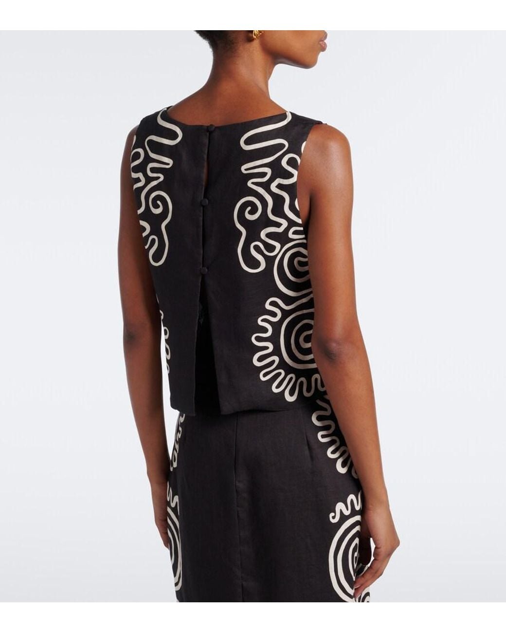 Cala De La Cruz Black Avelino Printed Linen Top
