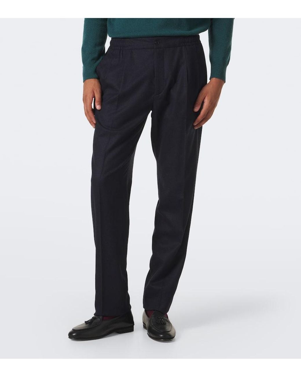 Rubinacci Blue Virgin Wool Straight Pants for men