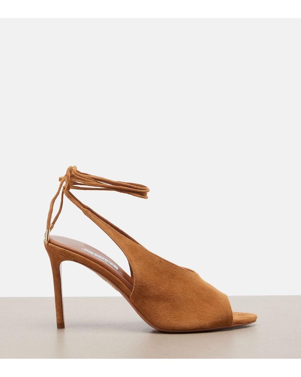 Aquazzura Brown Lais Suede Peep-Toe Slingback Pumps