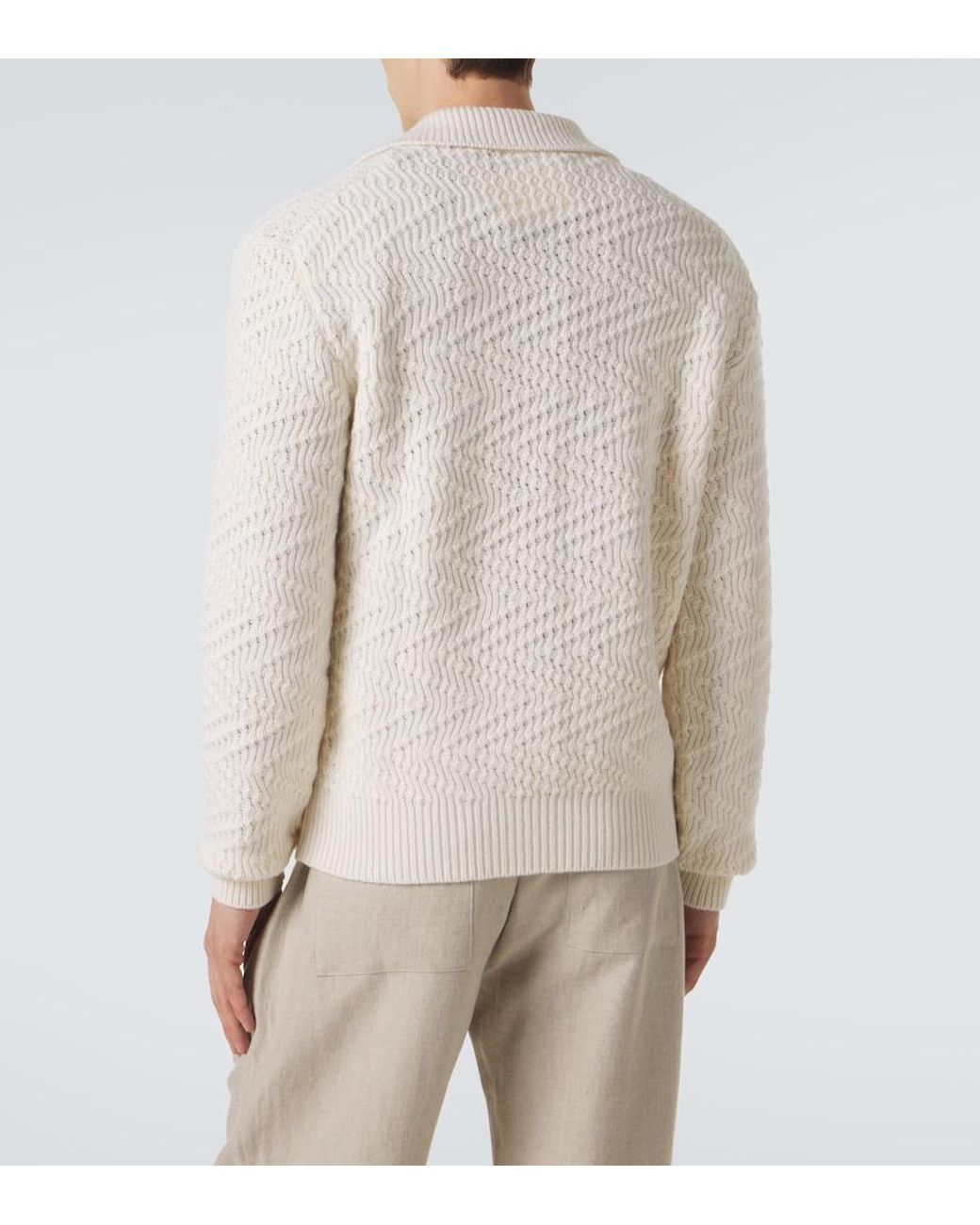 Missoni White Zigzag Wool-Blend Polo Sweater for men