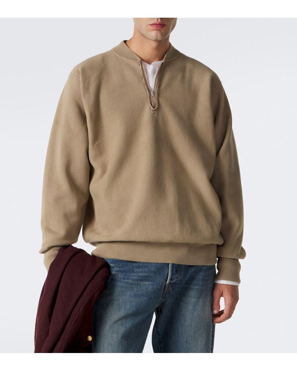 A.PRESSE Natural Cotton Zip-Up Sweater for men