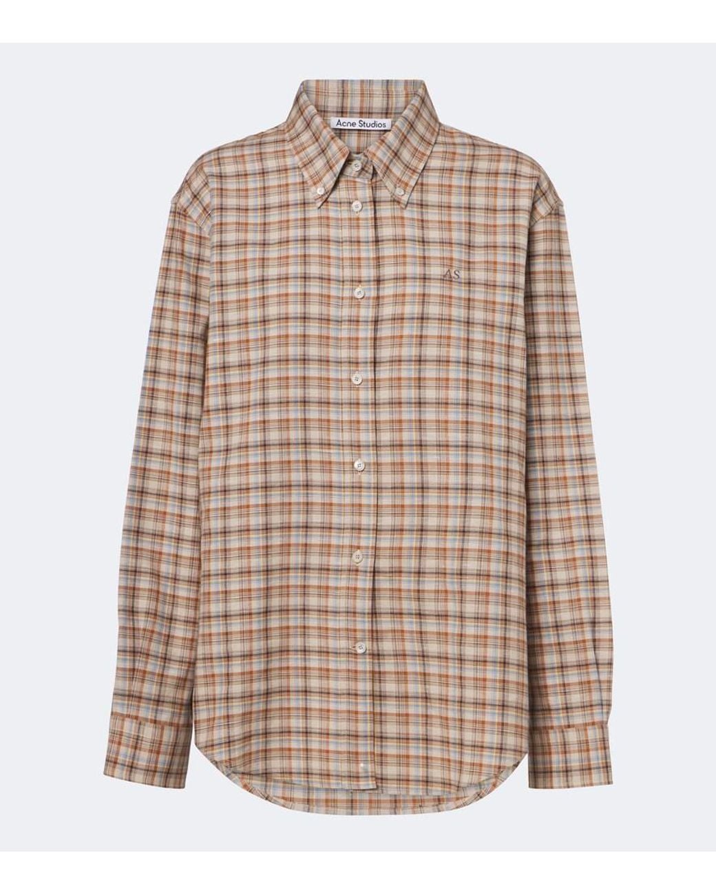 Acne Brown Checked Cotton And Linen Shirt