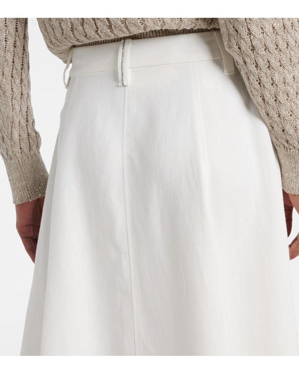 Brunello Cucinelli White Mid-Rise Midi Skirt