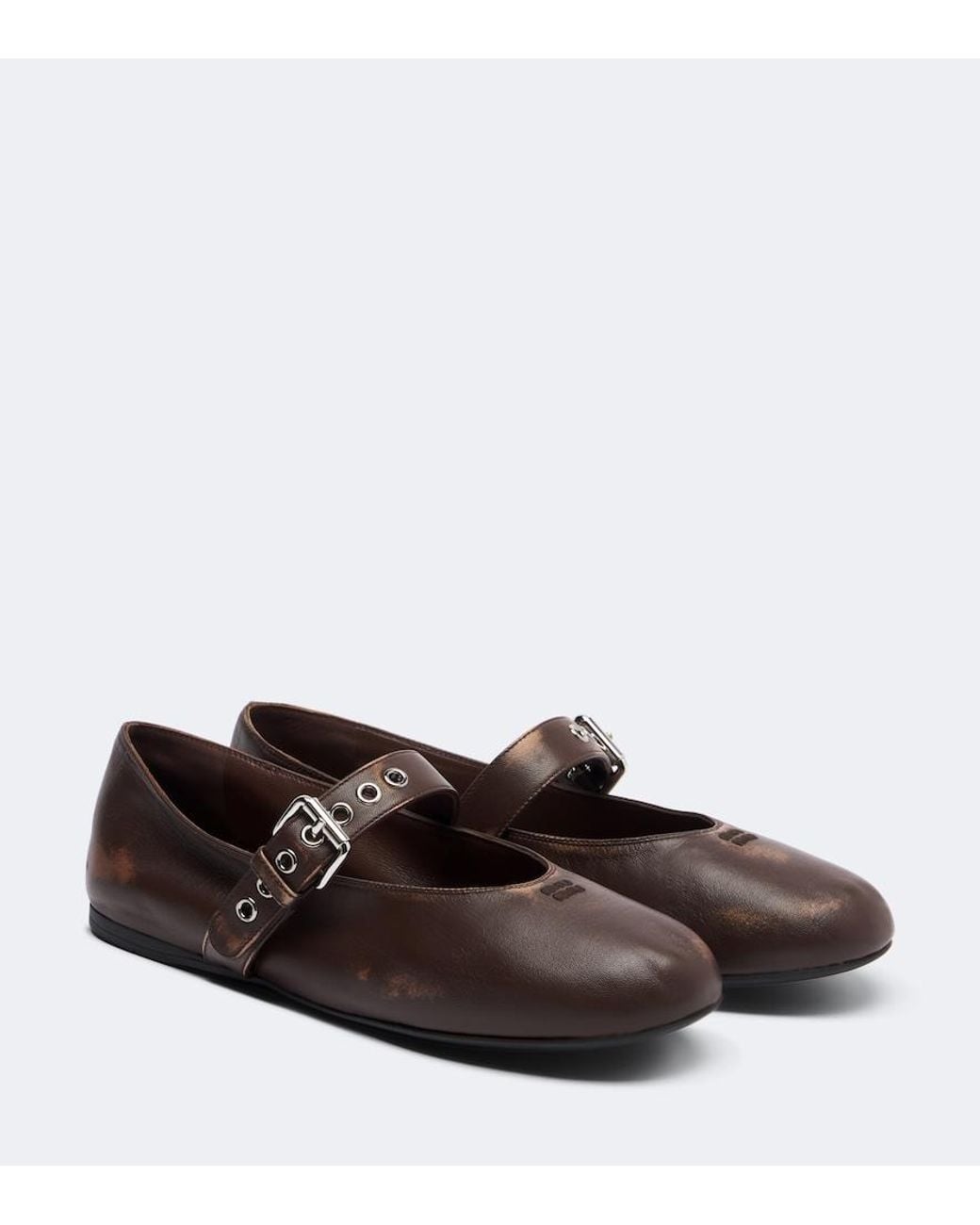 Miu Miu Brown Leather Mary Jane Flats