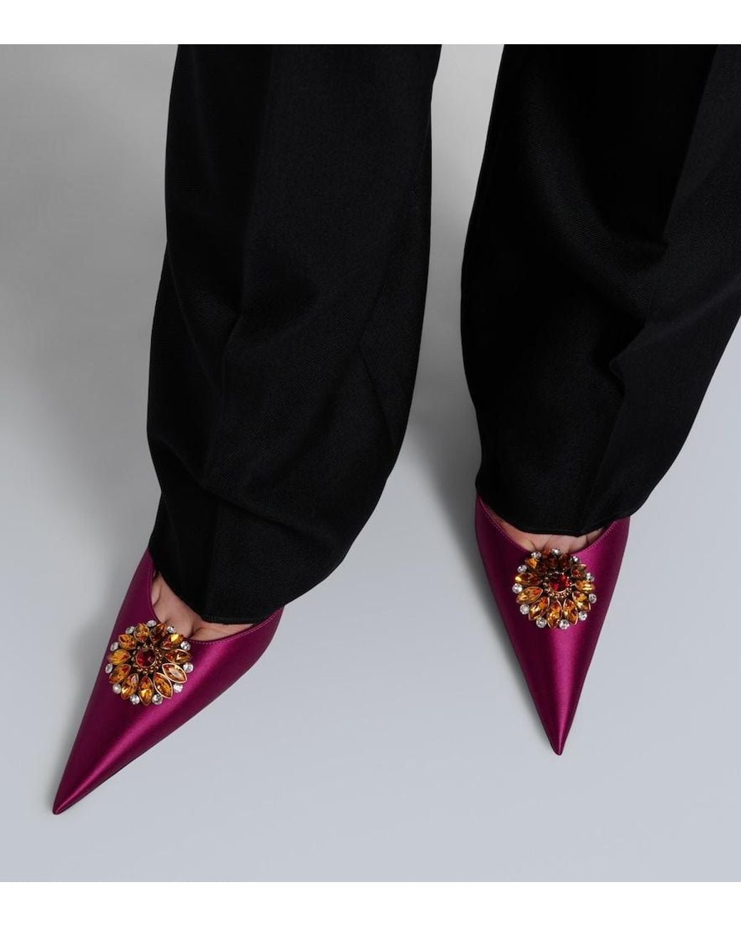 Saint Laurent Pink Cosmo Embellished Satin Crepe Mules
